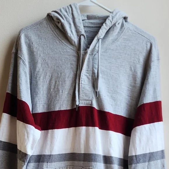 American Eagle Outfitters Striped Hooded Pullover Sweatshirt Size Large - Picture 4 of 13